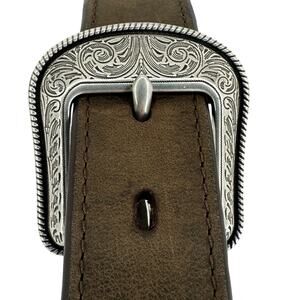 3D Brown Leather Belt Youth D1492 Size 24 Silver Toned Buckle Western Rodeo